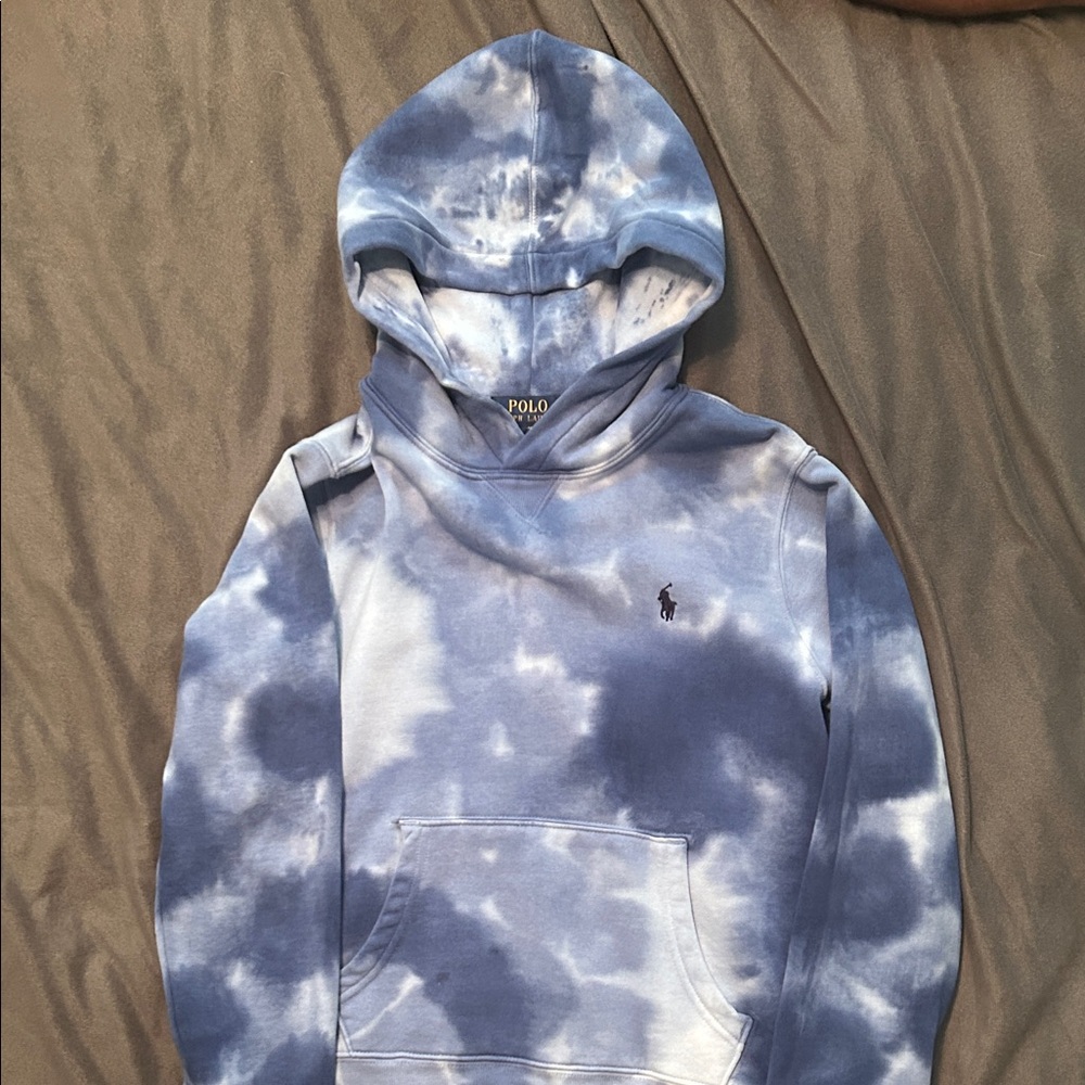 Polo by Ralph Lauren Men's Blue and White Tie-Dye Hoodie